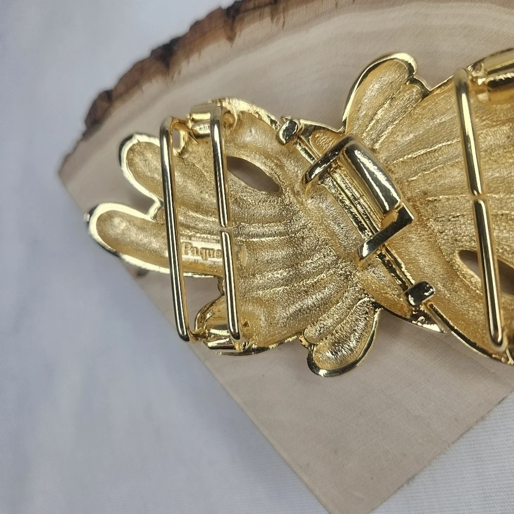 Vtg Douglas Paquette Gold Tone Sculptural Bow Swirl 2-Pc Belt Buckle 1980s EUC